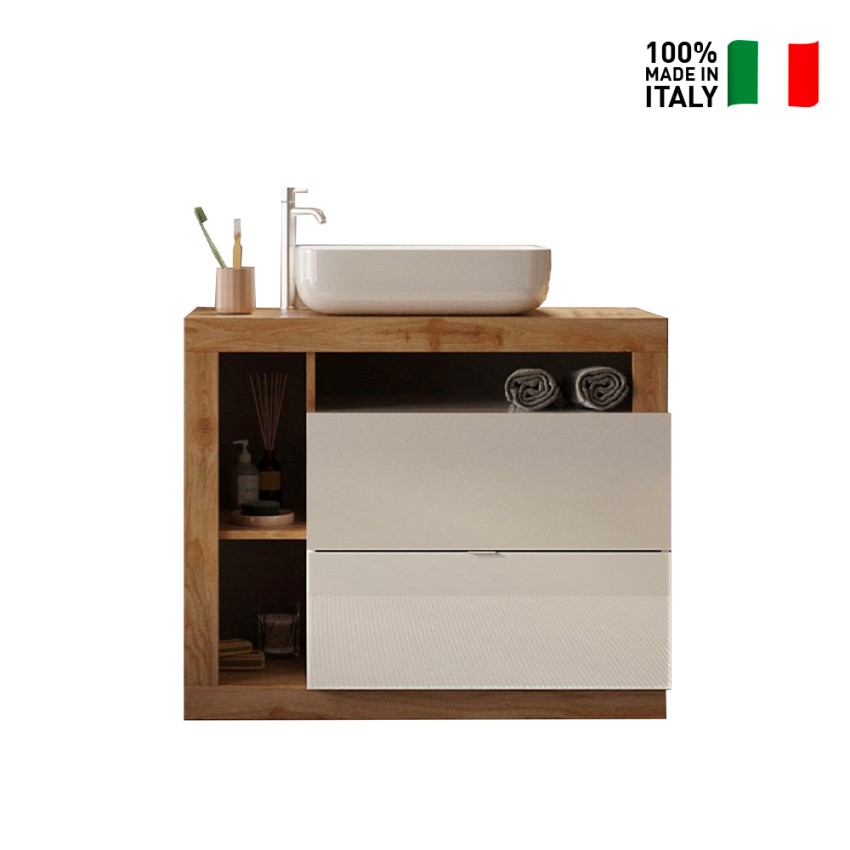 Duet T mobile bagno a terra 3 cassetti legno doppio lavabo 122x47x86cm