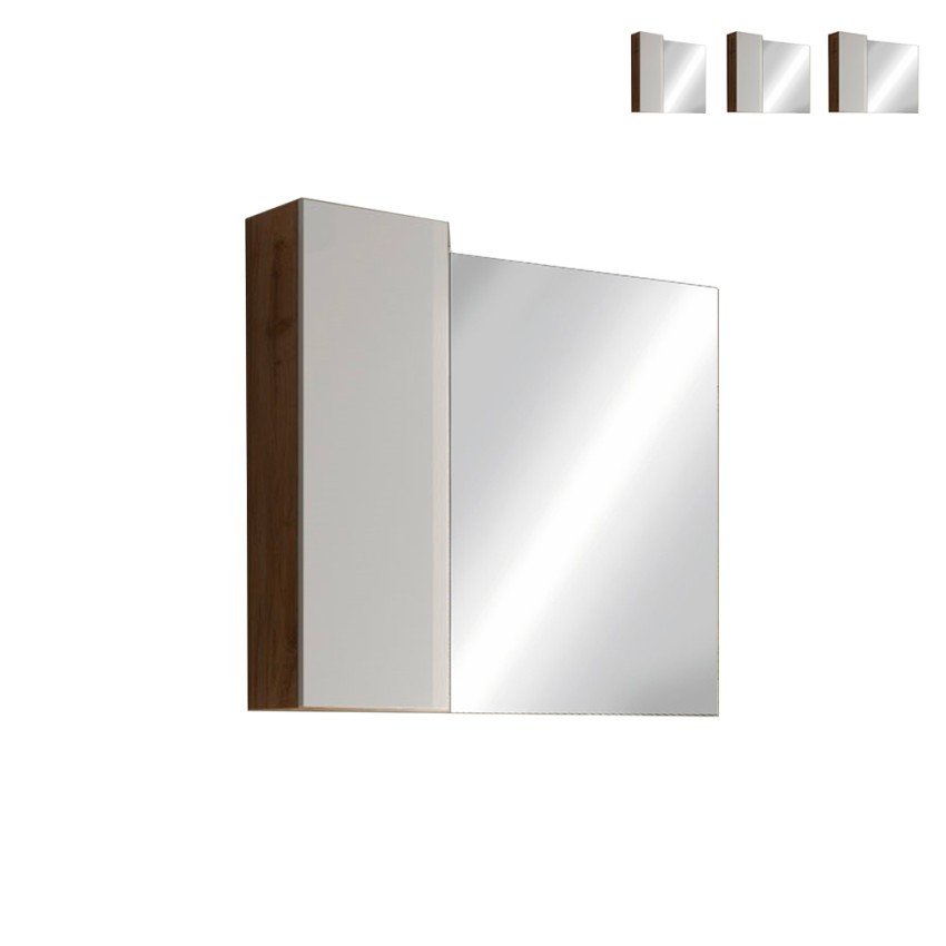 Badezimmerspiegel Säule 1 Tür LED-Licht Weiß Eiche Holz Pilar BW Angebot Badezimmerspiegel Säule 1 Tür LED-Licht Weiß Eiche Holz Pilar BW Angebot
