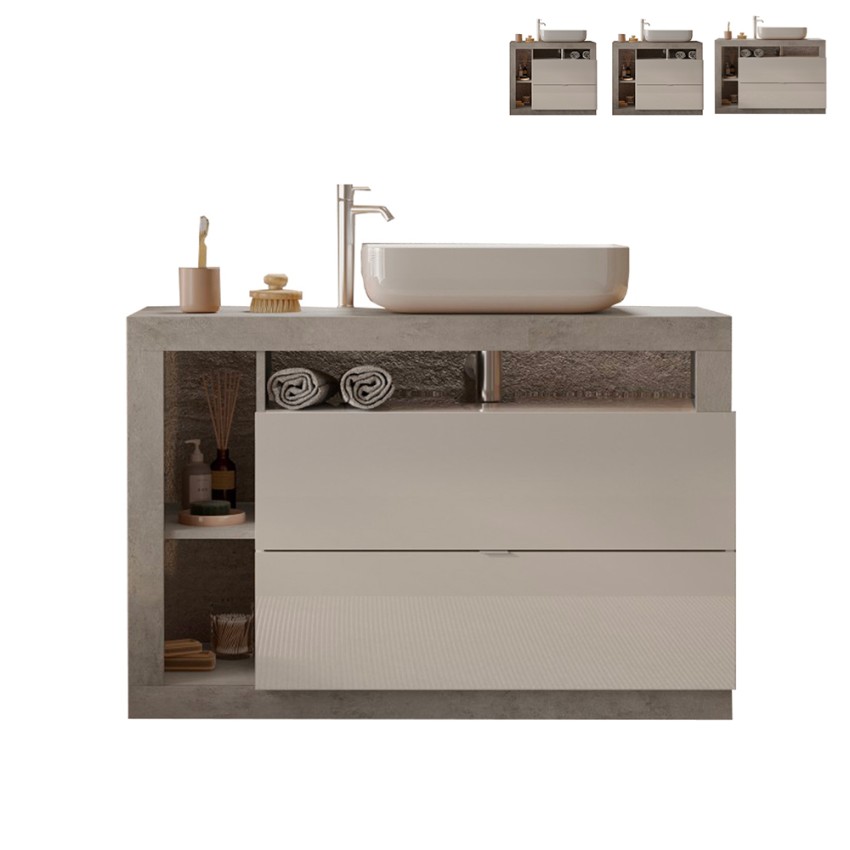 Meuble de salle de bain sur pied avec lavabo, 2 tiroirs blanc et gris ciment Jarad BC Promotion Meuble de salle de bain sur pied avec lavabo, 2 tiroirs blanc et gris ciment Jarad BC Promotion