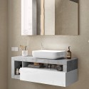 Meuble de salle de bain suspendu avec tiroir, lavabo blanc brillant gris Kura BC Remises