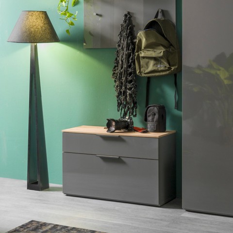 Banc à chaussures meuble entrée 1 porte et 1 tiroir en bois gris Matie Promotion