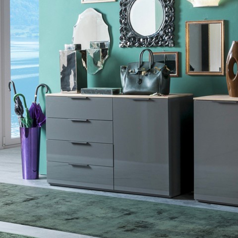 Credenza mobile soggiorno madia 1 anta 4 cassetti grigio legno Tomei Promozione