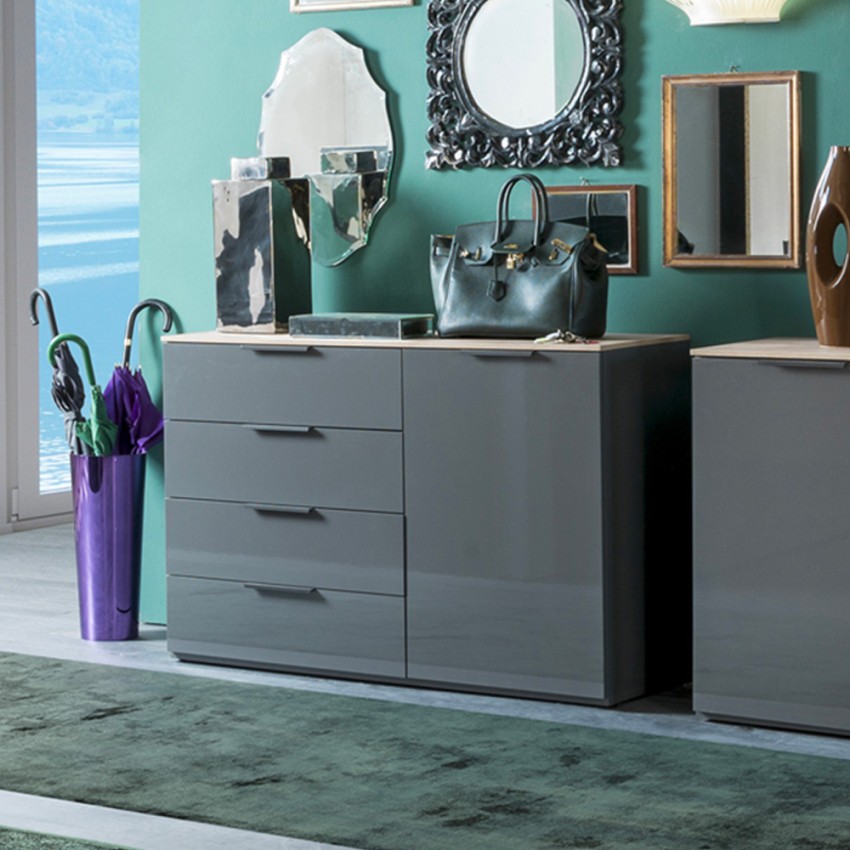 Schrankwand Wohnzimmer Madia, 1 Tür, 4 Schubladen, grau, Holz Tomei Aktion Schrankwand Wohnzimmer Madia, 1 Tür, 4 Schubladen, grau, Holz Tomei Aktion