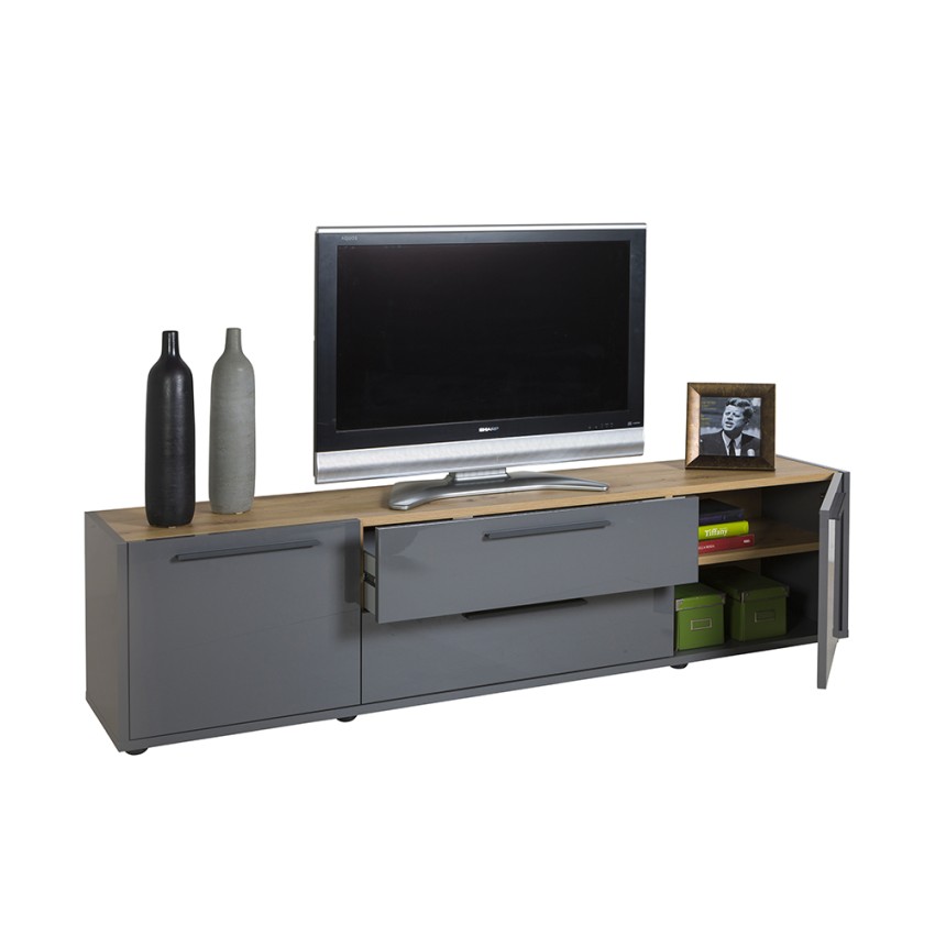 Meuble TV moderne style industriel avec 2 portes et 2 tiroirs de 200 cm Aron Promotion Meuble TV moderne style industriel avec 2 portes et 2 tiroirs de 200 cm Aron Promotion
