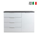 Buffet salon 1 porte 4 tiroirs moderne blanc et gris Clea Vente