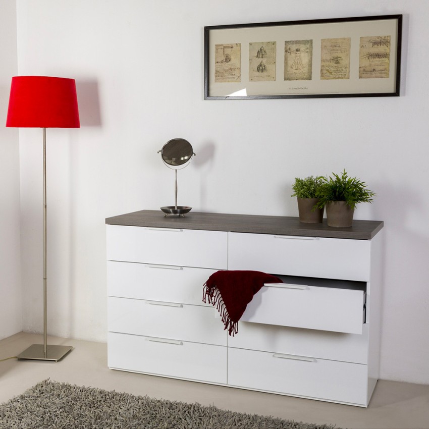 Commode à 8 tiroirs pour chambre à coucher moderne blanc Dubonne Promotion Commode à 8 tiroirs pour chambre à coucher moderne blanc Dubonne Promotion