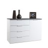 Buffet salon 1 porte 4 tiroirs moderne blanc et gris Clea Remises