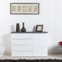 Buffet salon 1 porte 4 tiroirs moderne blanc et gris Clea Promotion
