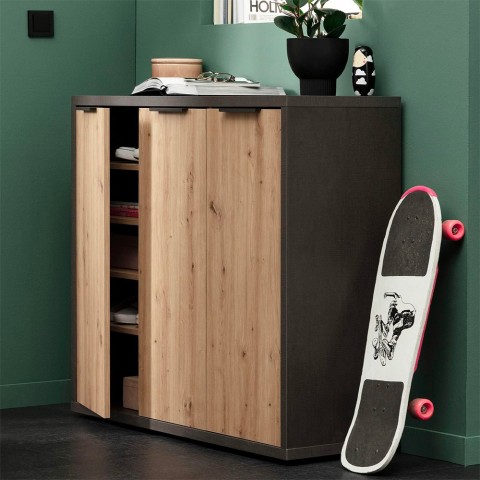 Mobile credenza multiuso soggiorno 3 ante stile industriale Shelton Promozione