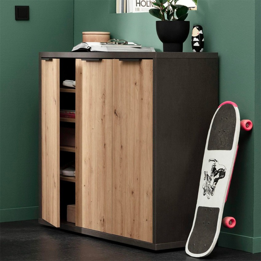 Multifunktions Kommode mit 3 Türen für Wohnzimmer im Industriestil Shelton Aktion Multifunktions Kommode mit 3 Türen für Wohnzimmer im Industriestil Shelton Aktion