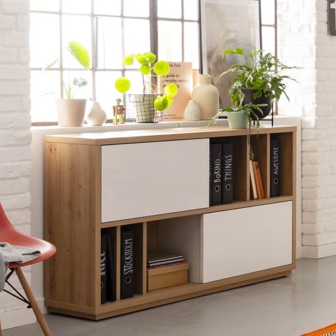 Credenza mobile soggiorno 2 ante scorrevoli rovere bianco laccato Elea Promozione