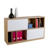 Buffet meuble avec 2 portes coulissantes salon en chêne blanc laqué Elea Offre