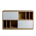 Buffet meuble avec 2 portes coulissantes salon en chêne blanc laqué Elea Réductions