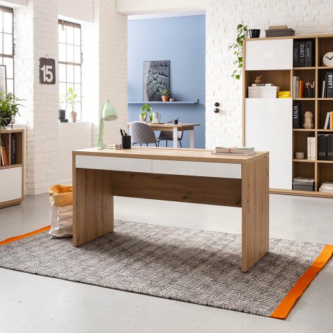 Schreibtisch für Homeoffice mit 2 Schubladen, Klappbarer Tür und den Maßen 140x60cm Jimi Aktion