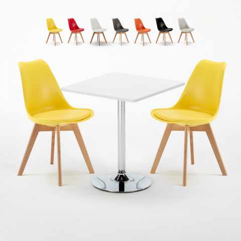 Weiß Quadratisch Tisch und 2 Stühle Farbiges Polypropylen-Innenmastenset Nordica Cocktail