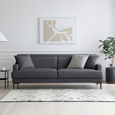 Bequemes 3-Sitzer Design Stoff Sofa, 200 cm in schwarz mit Metallfüßen Egbert  Aktion