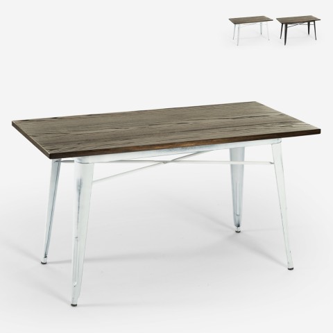 Table de salle à manger 120x60 industrielle vintage en bois et en métal Caupona Brush Promotion