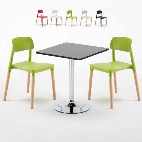 Schwarz Quadratisch Tisch und 2 Stühle Farbiges Polypropylen-Innenmastenset Barcellona Mojito Aktion