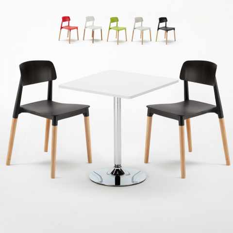 Weiß Quadratisch Tisch und 2 Stühle Farbiges Polypropylen-Innenmastenset Barcellona Cocktail