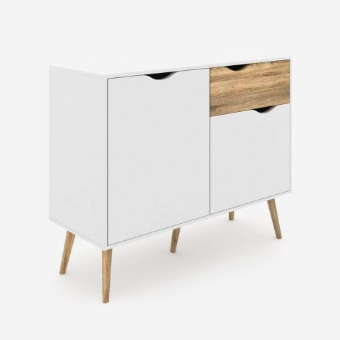 Mobile Sideboard im nordischen Stil, 2 Türen, 1 Schublade, weißes Jubi-Holz Aktion