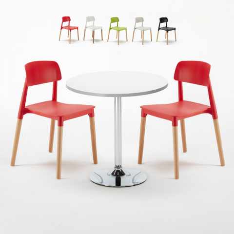Weiß Rund Tisch und 2 Stühle Farbiges Polypropylen-Innenmastenset Barcellona Long Island Aktion