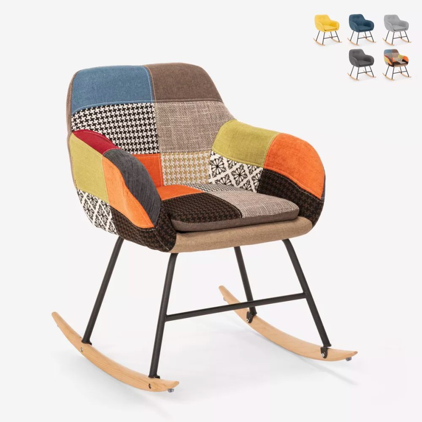 Schaukelstuhl in modernem Patchwork Design aus Stoff Woodpecker Aktion Schaukelstuhl in modernem Patchwork Design aus Stoff Woodpecker Aktion