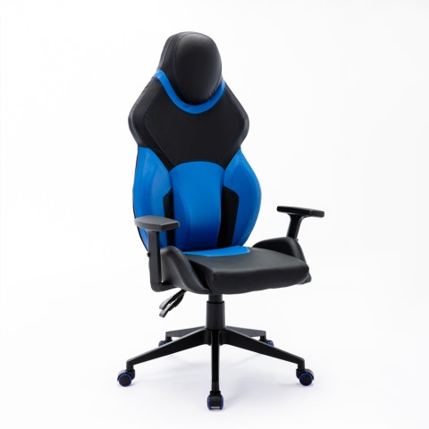 Sedia poltrona gaming ergonomica similpelle nero blu Portimao Sky Promozione