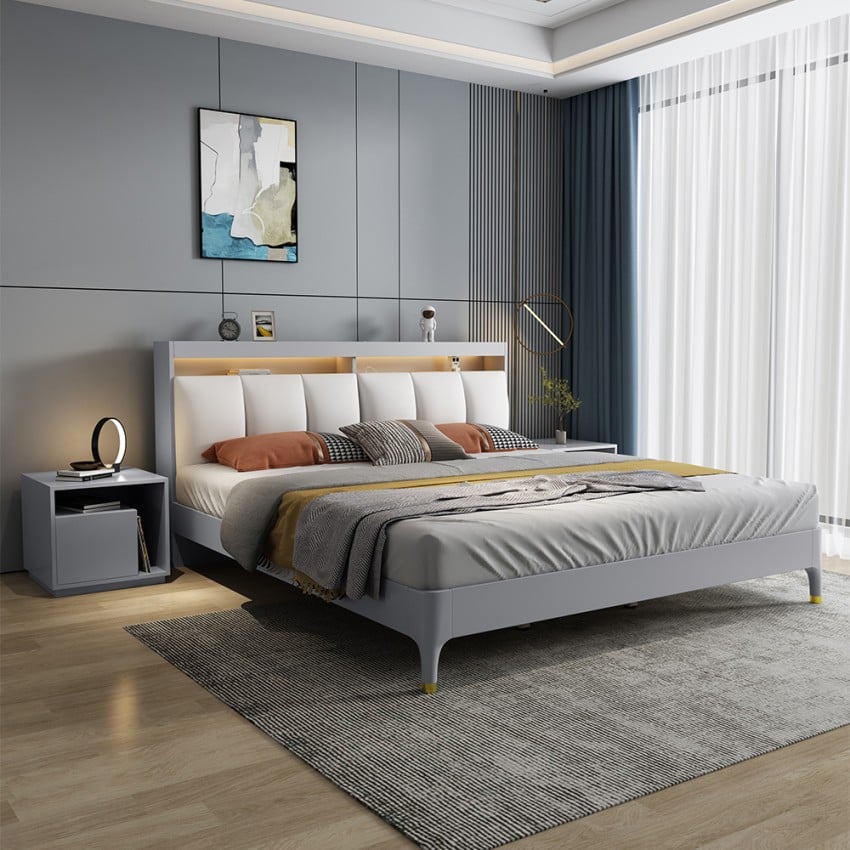 Letto Matrimoniale 180x200 Design Moderno Testiera LED USB Courier King Promozione Letto Matrimoniale 180x200 Design Moderno Testiera LED USB Courier King Promozione