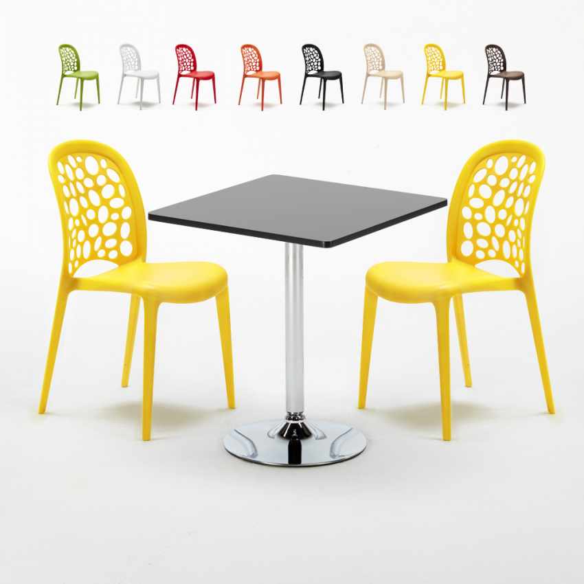 Schwarz Quadratisch Tisch und 2 Stühle Farbiges Polypropylen-Innenmastenset Wedding Mojito Aktion Schwarz Quadratisch Tisch und 2 Stühle Farbiges Polypropylen-Innenmastenset Wedding Mojito Aktion