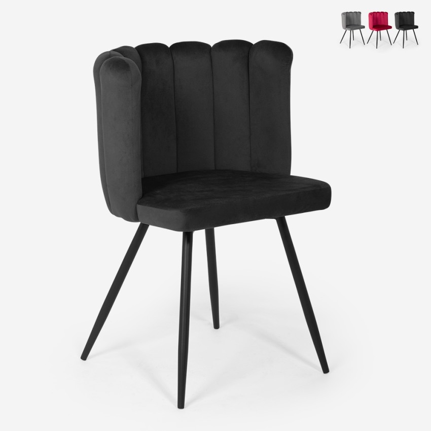Sedia da pranzo poltrona a conchiglia imbottita velluto design Shelly Vendita Sedia da pranzo poltrona a conchiglia imbottita velluto design Shelly Vendita