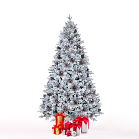 Sapin de Noël 180 cm artificiel avec neige et pommes de pin Faaborg Promotion