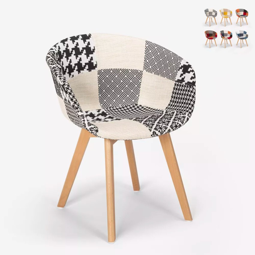 Patchwork Stuhl aus Holz und Stoff Nordisches Design Küche Bar Restaurant Pigeon Rabatte