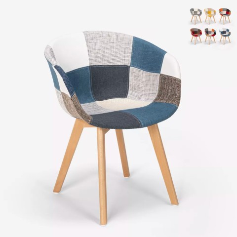 Chaise patchwork pour cuisine bar restaurant design nordique en bois et tissu Pigeon Promotion