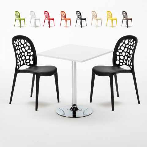 Weiß Quadratisch Tisch und 2 Stühle Farbiges Polypropylen-Innenmastenset Wedding Cocktail Aktion