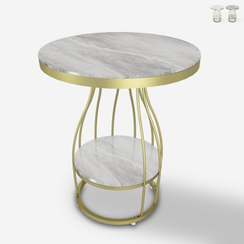 Table basse ronde 50x63cm en métal doré et marbre Neep XL Promotion
