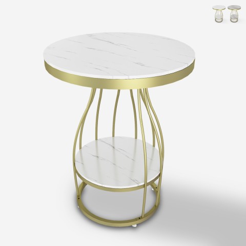 Tavolino da salotto rotondo in metallo dorato e marmo 45x63cm Neep L Promozione