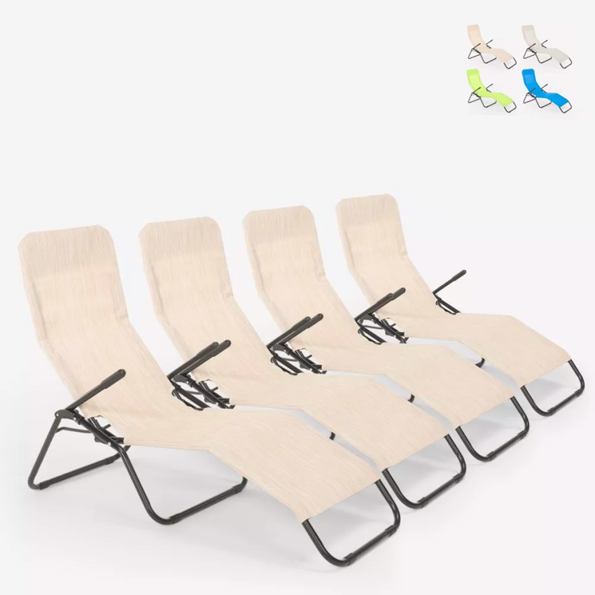 4 lettini sdraio pieghevole basculante zero gravity spiaggia giardino Pasha Promozione