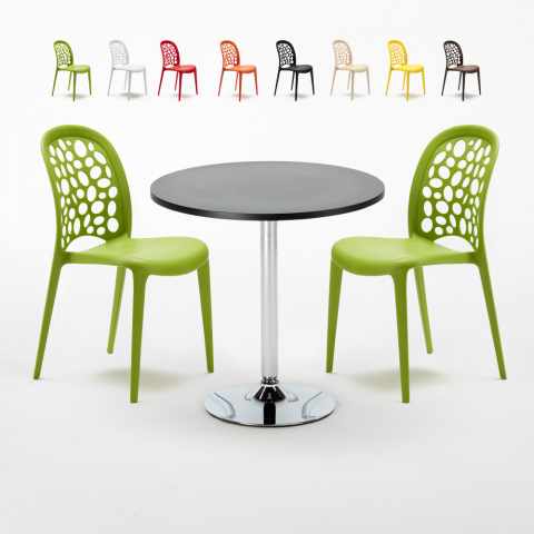 Table ronde noire 70 x 70 cm et 2 Chaises Colorées Intérieur Bar Café WEDDING Cosmopolitan Promotion