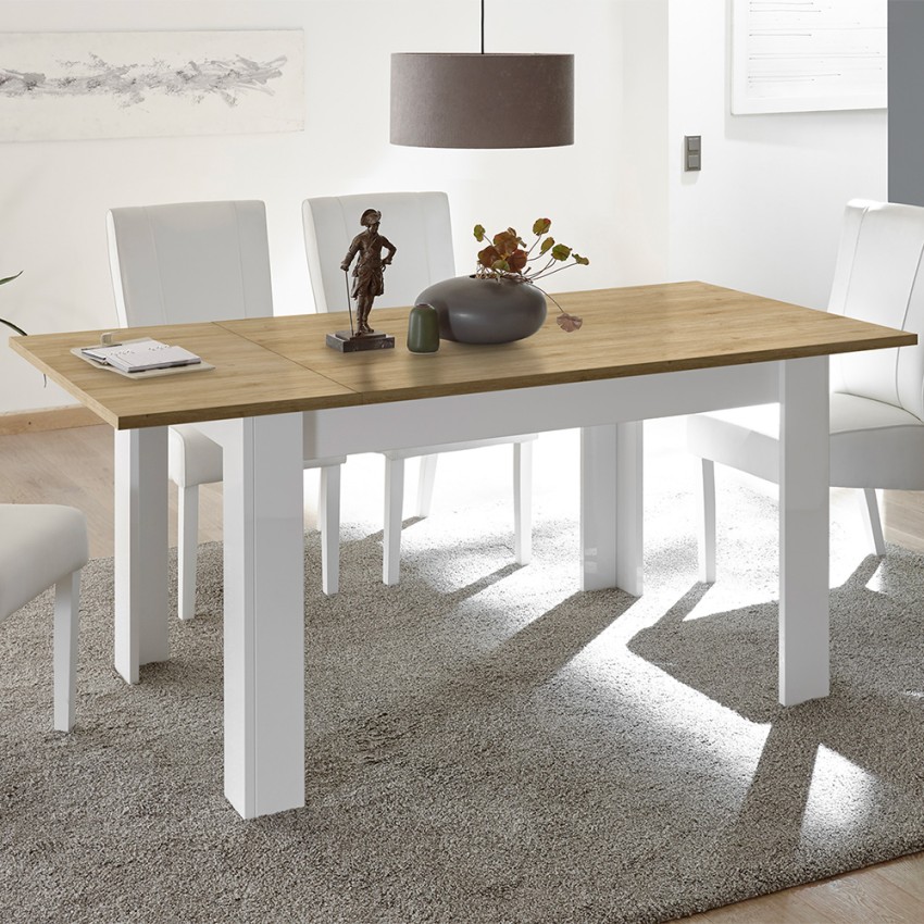 Ausziehbarer Esstisch Weiß Hochglanz Eiche 90x137-185cm Bellevue Aktion Ausziehbarer Esstisch Weiß Hochglanz Eiche 90x137-185cm Bellevue Aktion