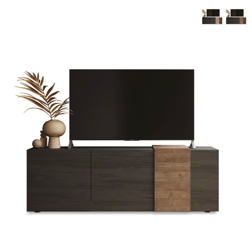 Moderner TV-Schrank mit 3 Türen in Grau Holz 181x44x86cm Suite Aktion Moderner TV-Schrank mit 3 Türen in Grau Holz 181x44x86cm Suite Aktion