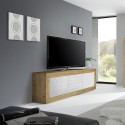Mobiler TV-Ständer 210cm aus Holz mit 2 Türen und 2 Schubladen in Weiß Visio WB Maße