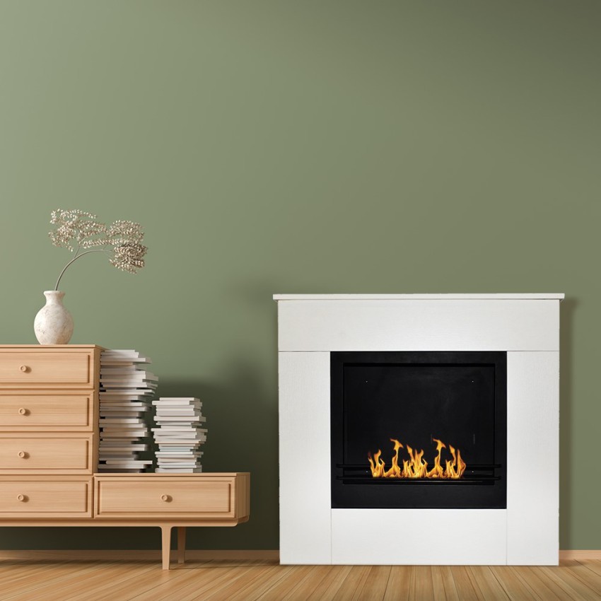 Cheminée au bioéthanol autoportante cadre en bois blanc 96x35x90h Michelangelo Promotion Cheminée au bioéthanol autoportante cadre en bois blanc 96x35x90h Michelangelo Promotion