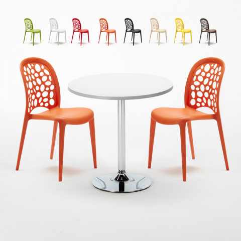 Table ronde blanche 70x70 2 Chaises Colorées Intérieur Bar Café WEDDING Long Island Promotion