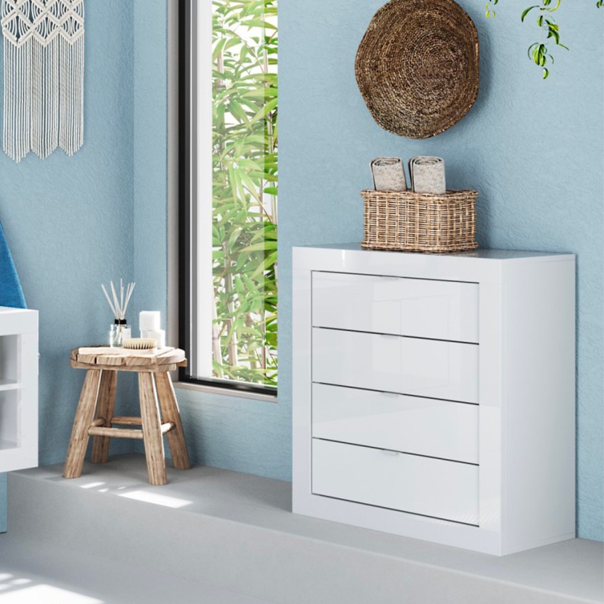 Commode blanche chambre salle de bain 4 tiroirs 70x78x35 cm Chantal Promotion Commode blanche chambre salle de bain 4 tiroirs 70x78x35 cm Chantal Promotion