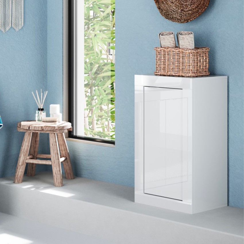 Armadietto bagno salvaspazio 1 anta 42x35x78cm bianco lucido Sammy Promozione Armadietto bagno salvaspazio 1 anta 42x35x78cm bianco lucido Sammy Promozione
