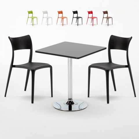 Schwarz Quadratisch Tisch und 2 Stühle Farbiges Polypropylen-Innenmastenset Parisienne Mojito