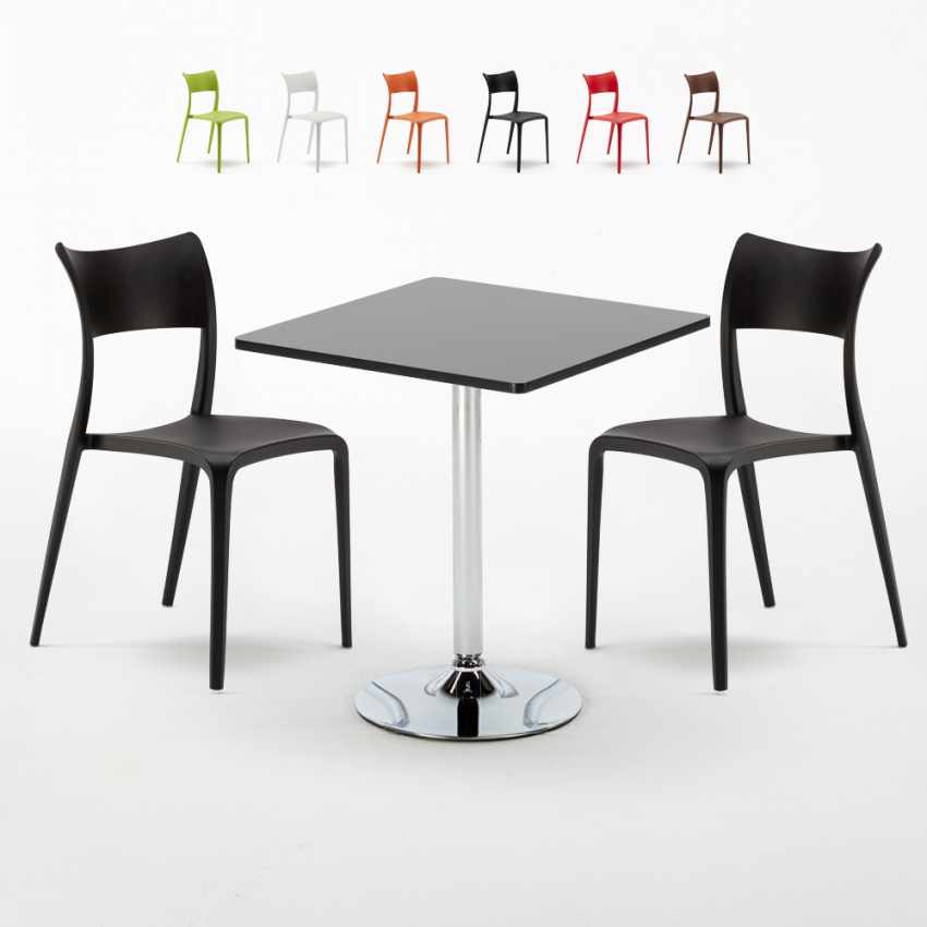 Table Carrée Noire 70x70cm et 2 Chaises Colorées Bar Café Parisienne Mojito Promotion Table Carrée Noire 70x70cm et 2 Chaises Colorées Bar Café Parisienne Mojito Promotion