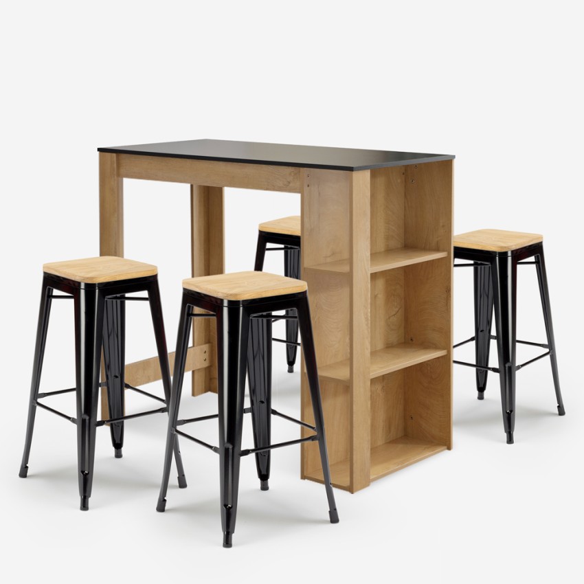 set tavolo alto legno 120x60cm 4 sgabelli da bar nero syracuse Promozione set tavolo alto legno 120x60cm 4 sgabelli da bar nero syracuse Promozione