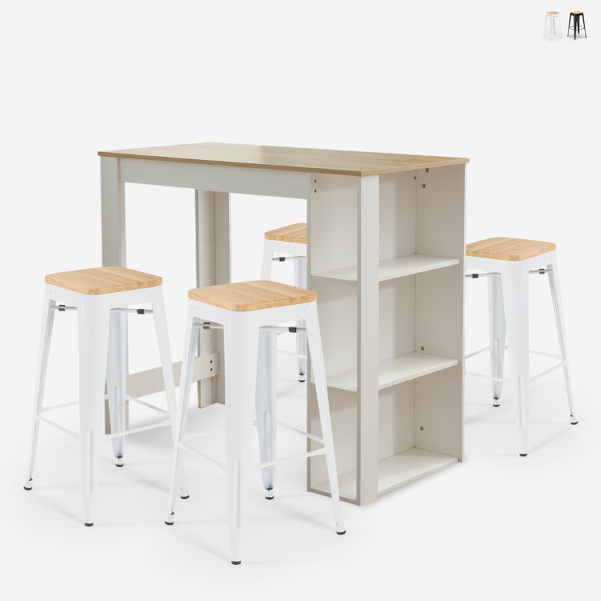 set 4 sgabelli bar cucina tavolo alto 120x60cm bianco legno galles Vendita set 4 sgabelli bar cucina tavolo alto 120x60cm bianco legno galles Vendita
