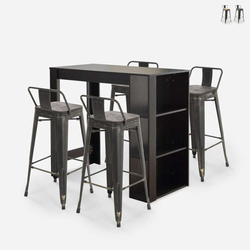 table haute de bar noir + 4 tabourets style et dossier cruzville Promotion table haute de bar noir + 4 tabourets style et dossier cruzville Promotion